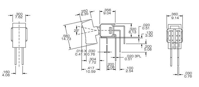 RS4-202R4六腳兩檔90度彎腳臥式鈕子開關(guān)