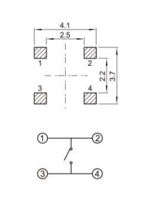 YX-TS-A005，3.7*3.7小型貼片輕觸開(kāi)關(guān)電路圖